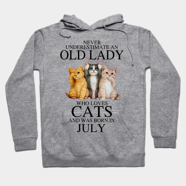 Never Underestimate An Old Lady Who Loves Cats July Hoodie by louismcfarland